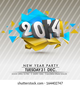 Stylish Happy New Year 2014 celebration flyer, banner, poster or invitation with stylish text on colorful background. 