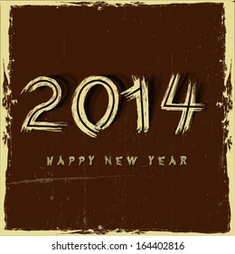 Stylish Happy New Year 2014 celebration flyer, banner, poster or invitation with golden text on vintage brown background. 