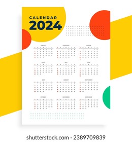 stylish happy new year 2024 english calendar layout design vector
