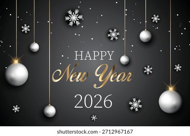 A stylish Happy New Year 2026 graphic template with glowing numbers, sparkles, and festive elegance. Perfect for greeting cards, social media posts, banners, and celebration designs to welcome 2026 wi