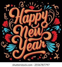 Stylish Happy New Year typography silhouette vector design, ideal for greeting cards, posters, invitations, festive decorations, and creative projects.