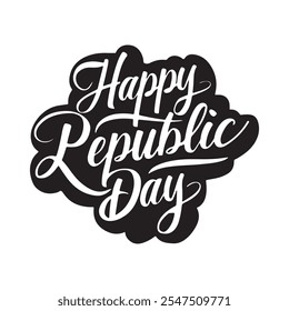 Stylish 'Happy Republic Day' typography T-shirt design featuring bold vector art, patriotic colors, and sleek modern fonts. Perfect for celebrating pride and unity!