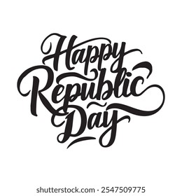 Stylish 'Happy Republic Day' typography T-shirt design featuring bold vector art, patriotic colors, and sleek modern fonts. Perfect for celebrating pride and unity!