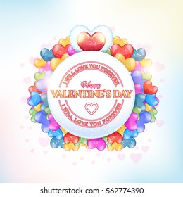 Stylish Happy Valentine's Day Text, Postcard, Web Banner Celebration Design. Greeting Card, Vector Elements Background or Flyer, Poster. Multicolored Hearts