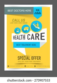 Stylish Health Care Flyer, Poster Or Banner Design With Medical Elements.