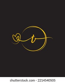 A stylish heart connecting and delicate script font T vector logo template