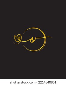 A stylish heart connecting and delicate script font S vector logo template