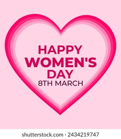 Stylish Heart. Happy Womens Day in Bold lettering. Isolated on Pink Background. poster, advertisement, iwd2024, 8 march, march 8