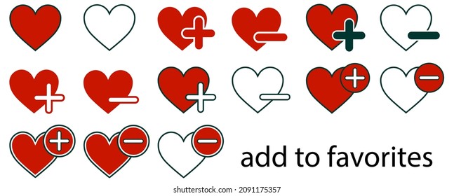 Stylish heart icons with plus sign (add to favorites) and minus sign (remove from favorites).