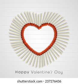 Stylish heart made by match stick for Happy Valentine's Day celebration on notebook paper background.