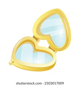 Stylish heart shaped cosmetic pocket mirror isolated on white.