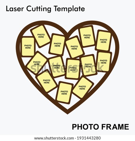 Stylish heart shaped Laser cut photo frame with 14 photos. creative and beautiful frame suitable for wedding and anniversary.Laser cut photo frame template design for mdf and acrylic cutting.