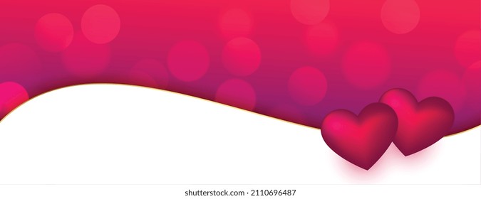 stylish hearts wavy banner on bokeh background