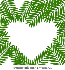 Stylish heart-shaped frame made of stylized Chamaedorea leaves