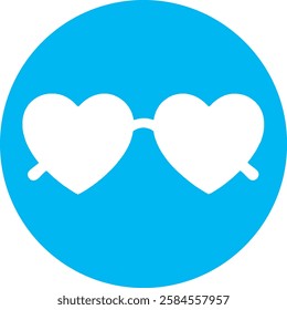 A stylish Heart-shaped Sunglasses icon in crisp white on a light Cambridge blue background. Fun and trendy, symbolizing love, fashion, and a playful summer vibe with a modern, minimalist design.