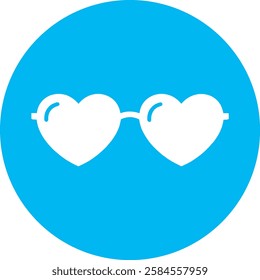 A stylish Heart-shaped Sunglasses icon in crisp white on a light Cambridge blue background. Fun and trendy, symbolizing love, fashion, and a playful summer vibe with a modern, minimalist design.