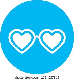 A stylish Heart-shaped Sunglasses icon in crisp white on a light Cambridge blue background. Fun and trendy, symbolizing love, fashion, and a playful summer vibe with a modern, minimalist design.