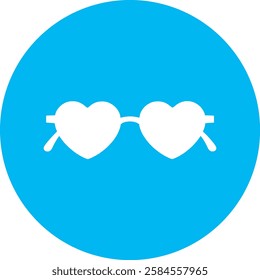 A stylish Heart-shaped Sunglasses icon in crisp white on a light Cambridge blue background. Fun and trendy, symbolizing love, fashion, and a playful summer vibe with a modern, minimalist design.