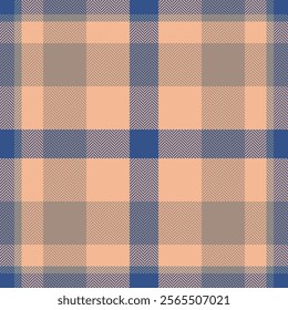 Stylish herringbone plaid pattern in muted peach, blue, and grey tones. Perfect for textile designs, website backgrounds, or fashion-related projects.  Offers a sophisticated and modern aesthetic.