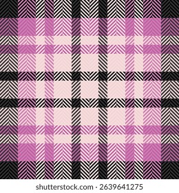 Stylish herringbone plaid pattern in pink, black, and white.  Perfect for textile design, fashion, apparel, or website backgrounds.