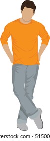 Stylish high detailed graphic cartoon male character, flat style vector illustration of men in casual fashion clothes. Flat style vector illustration.