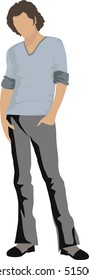 Stylish high detailed graphic cartoon male character, flat style vector illustration of men in casual fashion clothes. Flat style vector illustration.