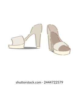 Stylish high-heeled sandals on white background