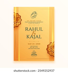 stylish hindu shaadi and sagai invitation card with ganesha for good luck vector