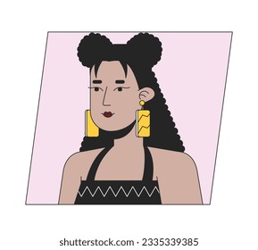Stylish hispanic woman with earrings flat color cartoon avatar icon. Editable 2D user portrait linear illustration. Isolated vector face profile clipart. Userpic, person head and shoulders