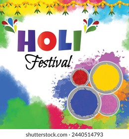 A stylish Holi banner featuring elegant typography and decorative elements, perfect for sharing on social media to convey warm wishes and greetings for the festival.