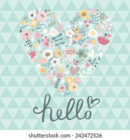 Stylish holiday invitation made of flowers in pastel colors. Vintage Save the date card in vector