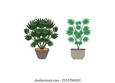 Stylish home decor plant in clay pot clipart. Vector illustration for interior design eco-friendly