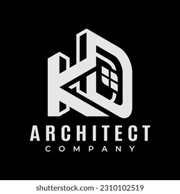 Stylish home KD letter logo design. Modern architecture initial KD logo.