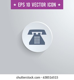 Stylish home phone icon. Blue colored symbol on a white circle with shadow on a gray background. EPS10 with transparency.