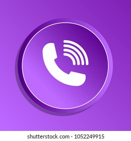 Stylish home phone icon. Colored symbol on a white circle with shadow on a gray background. 