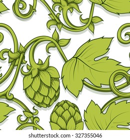 Stylish hop branch hand drawn vector illustration. Seamless pattern background 