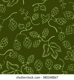 Stylish hop branch hand drawn vector illustration. Seamless pattern background