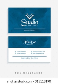 Stylish horizontal business card, name card or visiting card set in grungy blue and white colors.