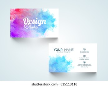 Stylish horizontal business card, visiting card or name card with colorful splash.