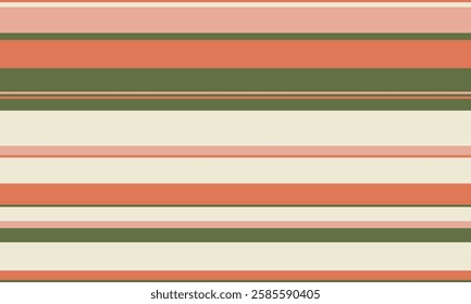 Stylish horizontal stripes in muted peach, coral, olive green, and cream.  Perfect for backgrounds, textiles, packaging, and web design.  Evokes a sense of calm and understated elegance.