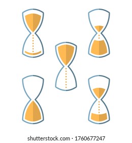 Stylish hourglass icon. Several options for the level of sand inside the watch, which show different times. Isolated cartoon vector on a white background.