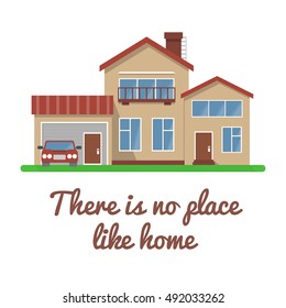 Stylish house vector illustration. Flat design, isolated on white background, bright colors, detailed image. Text example.