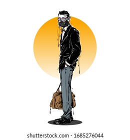 Stylish human with protective mask. Vector collection.