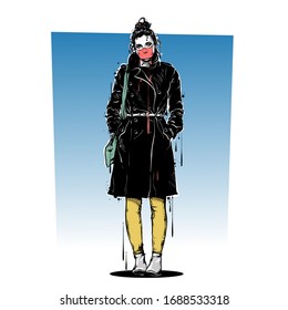 Stylish human with protective mask. Vector collection.