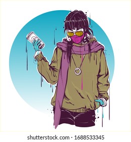 Stylish human with protective mask. Vector collection.