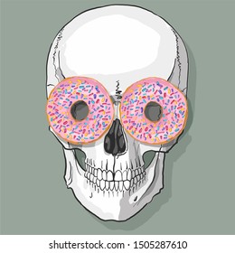 stylish human skull with sweet donuts eyes