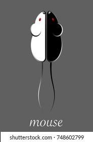 Stylish icon of a black and white mouse icone for web and print. Minimalistic symbol of the home of a rodent mouse or rat, vector isolated or grey background