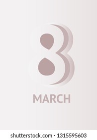 Stylish icon with bold number eight and lettering on white background. March 8th greeting card