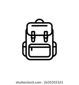 Stylish icon with a clean, minimalist design featuring a front view of a backpack in a distinct outline style on a transparent backdrop.