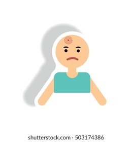 stylish icon in paper sticker style man headache